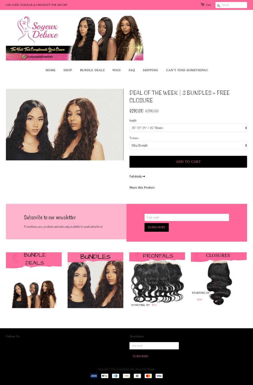 soyeuxdeluxehair.com — Shopify storefront screenshot