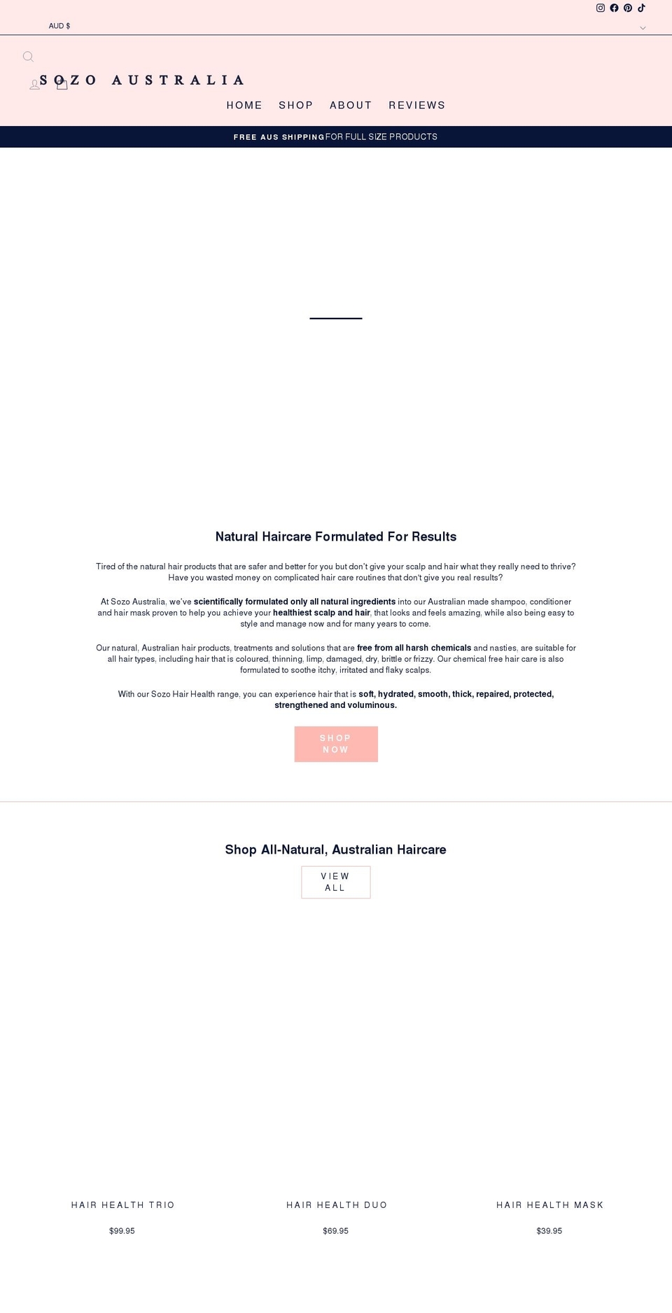 sozoaustralia.com shopify website screenshot