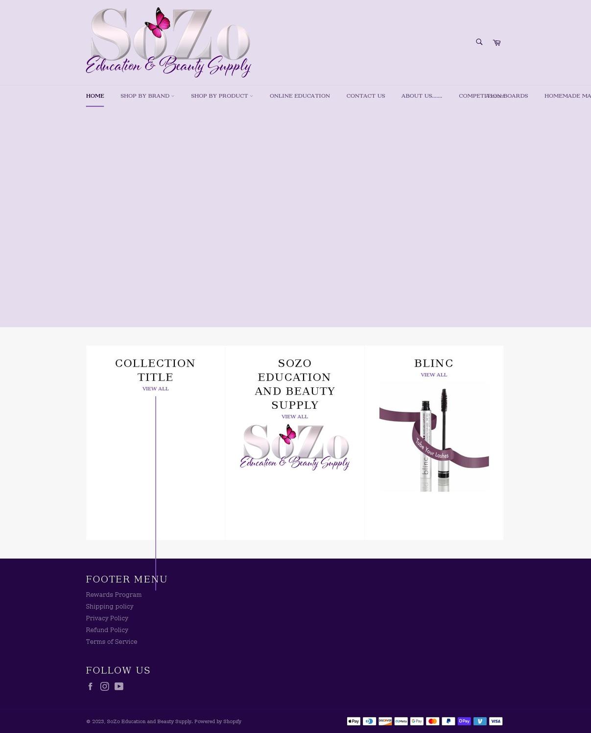 sozoeducationandbeautysupply.com — Shopify storefront screenshot