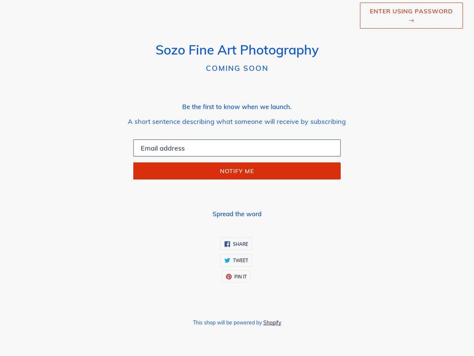 sozofineartphotography.com — Shopify storefront screenshot