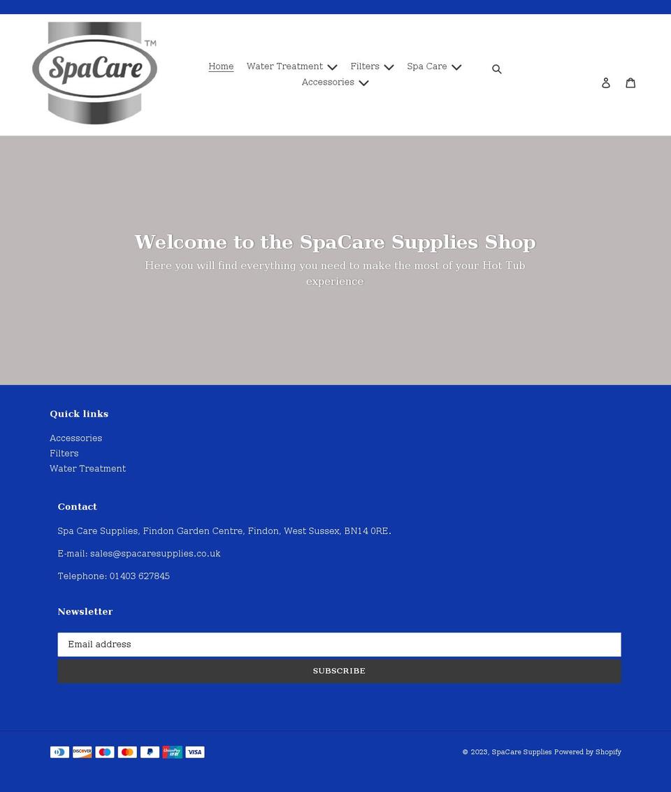 spacaresupplies.co.uk shopify website screenshot