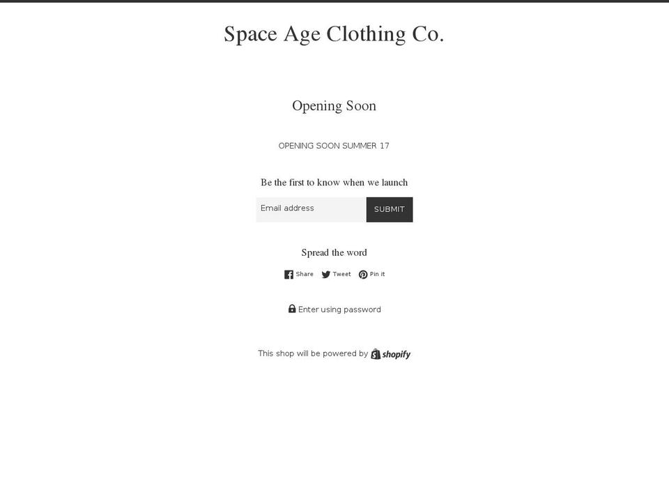 spaceageclothingco.com shopify website screenshot