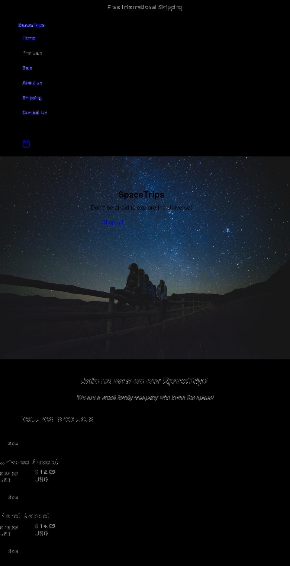 spaceatrips.com shopify website screenshot