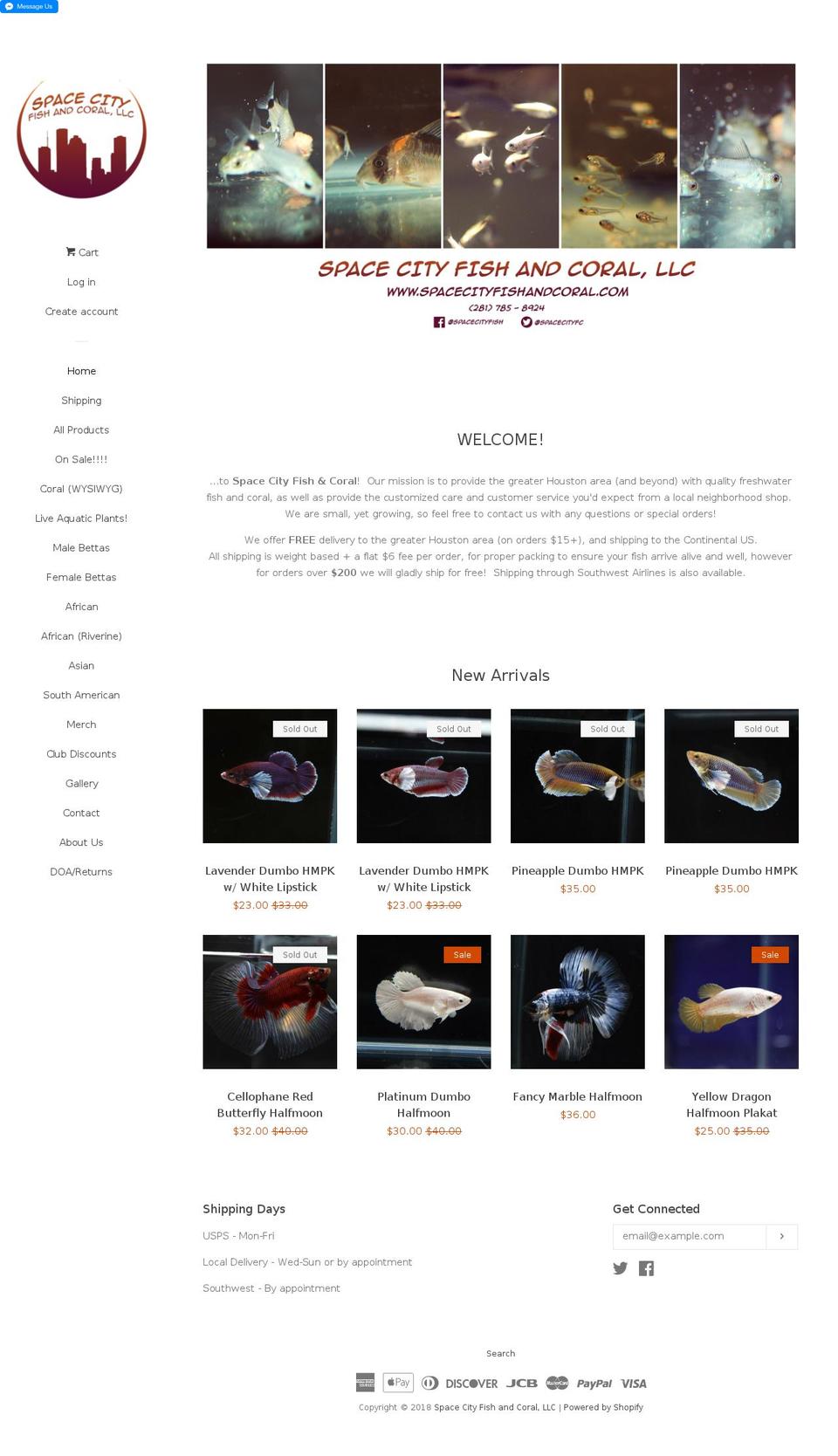 spacecityfishandcoral.com shopify website screenshot