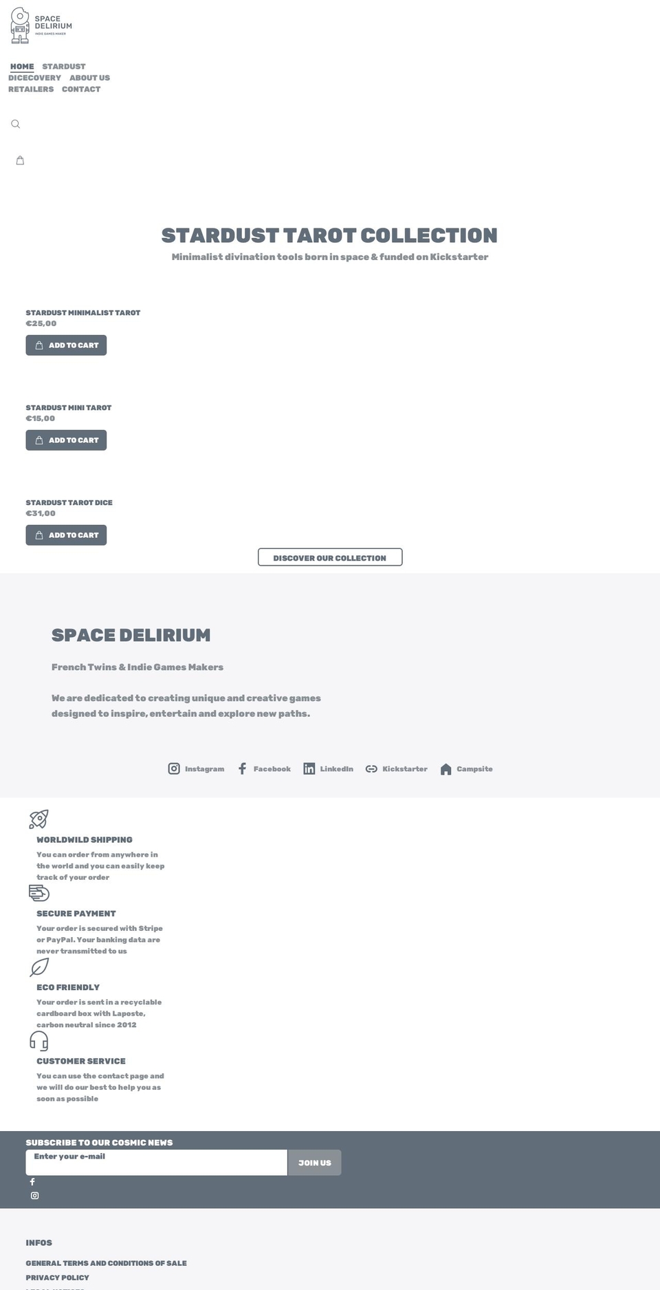 spacedelirium.com shopify website screenshot
