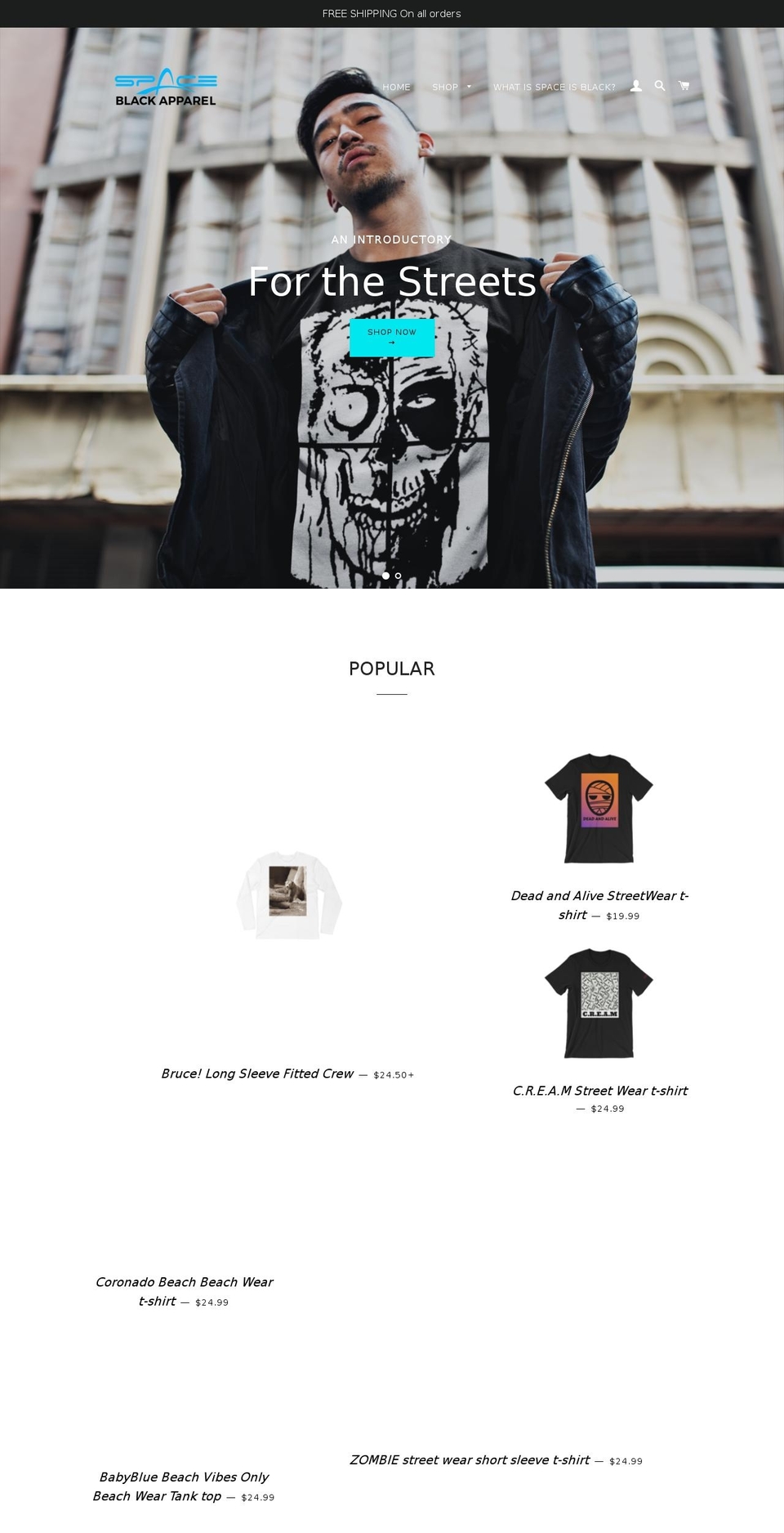 spaceisblack.com — Shopify storefront screenshot
