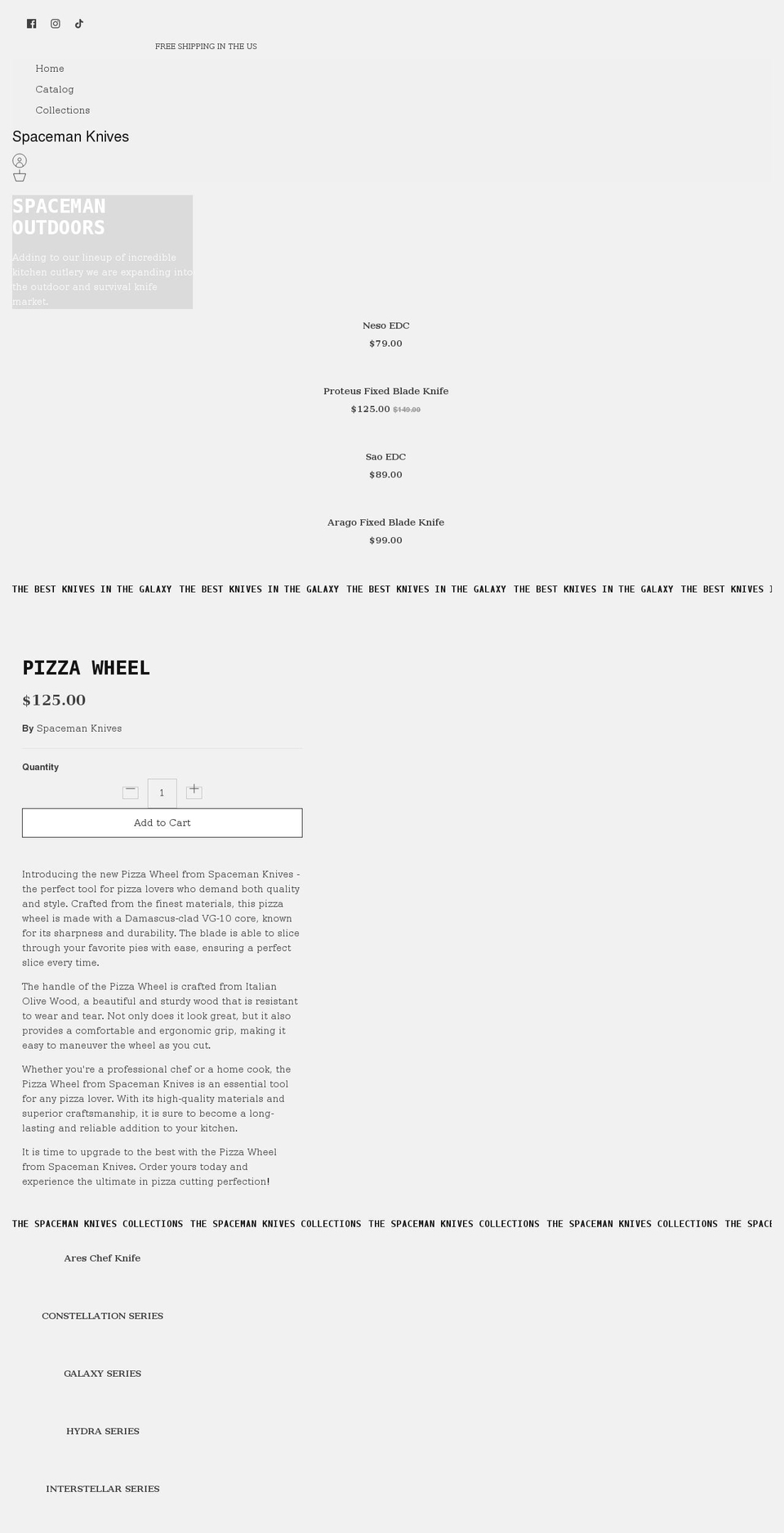 spacemanknives.com shopify website screenshot