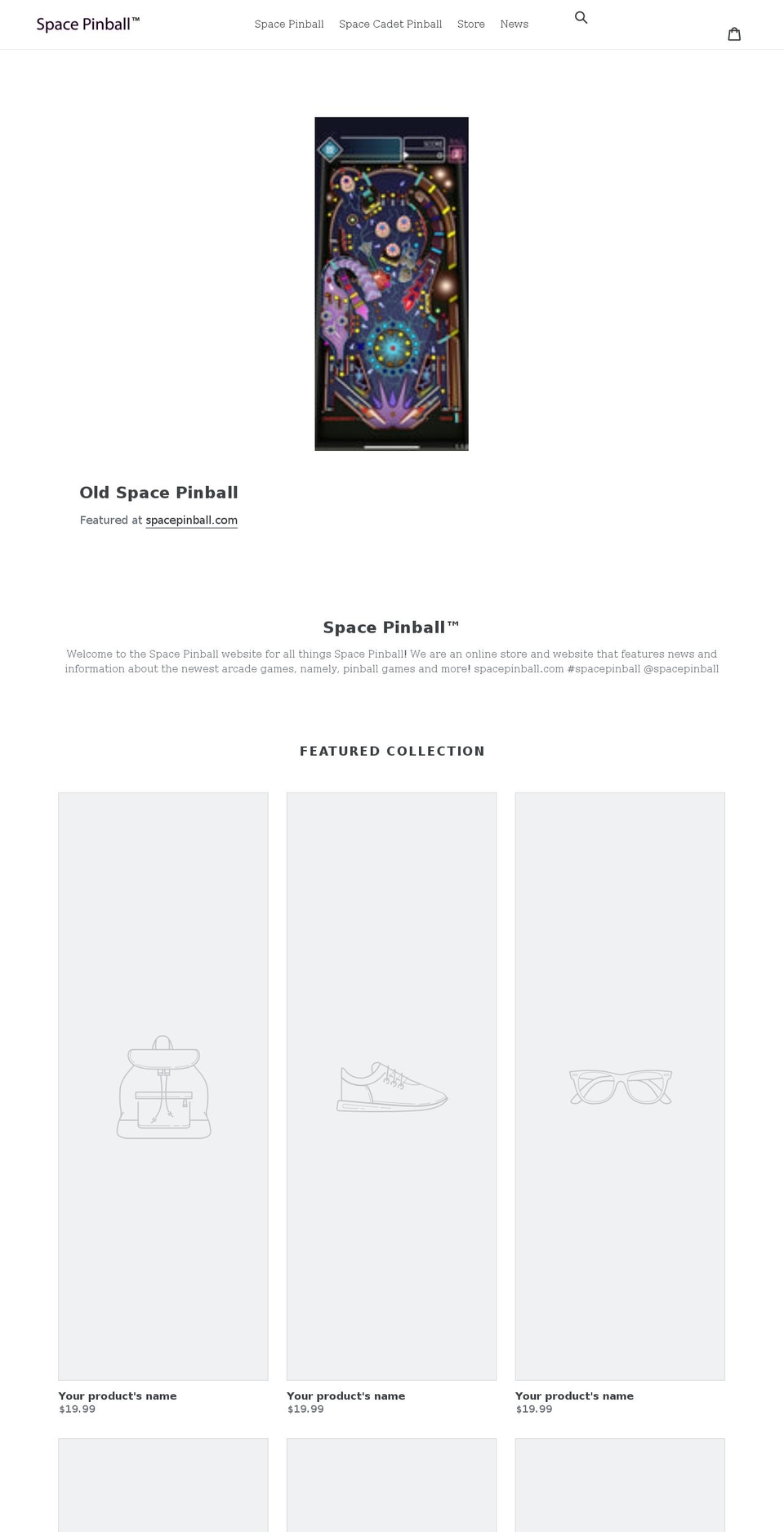 spacepinball.com shopify website screenshot