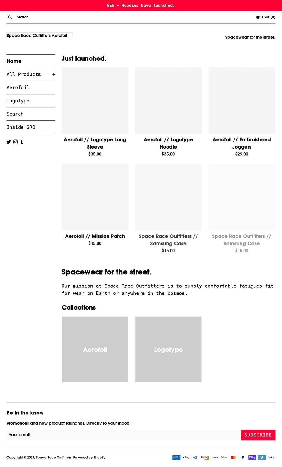 spaceraceoutfitters.com shopify website screenshot