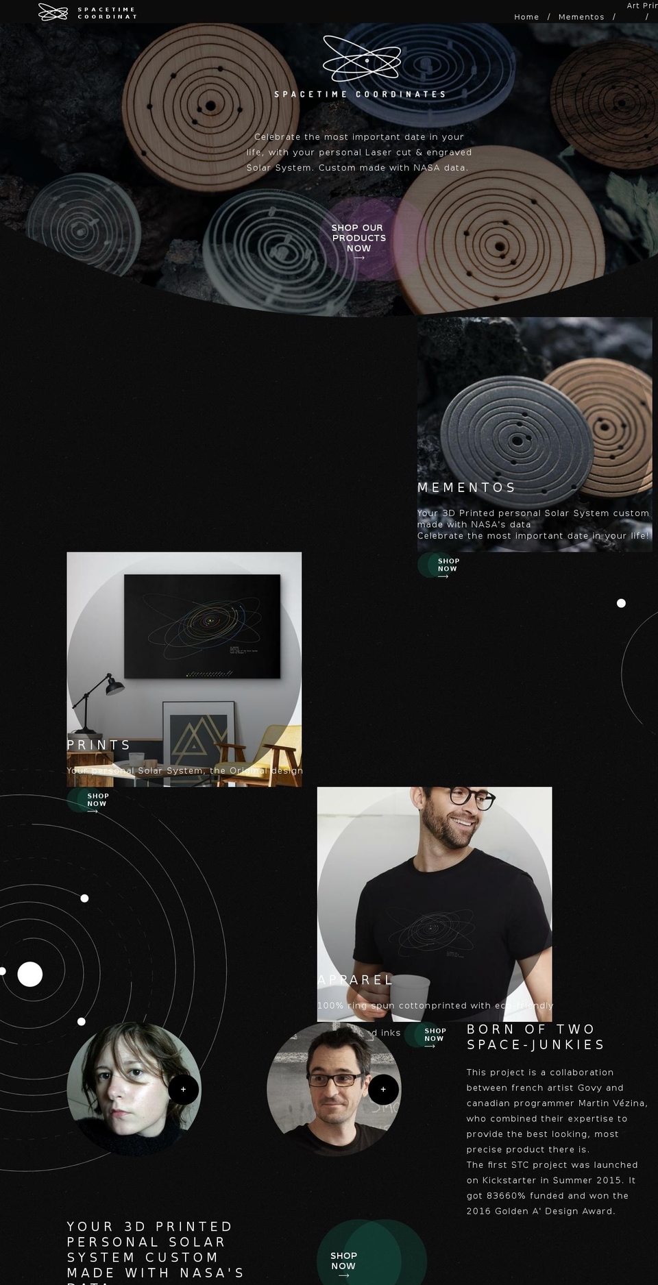 spacetimecoordinates.com shopify website screenshot