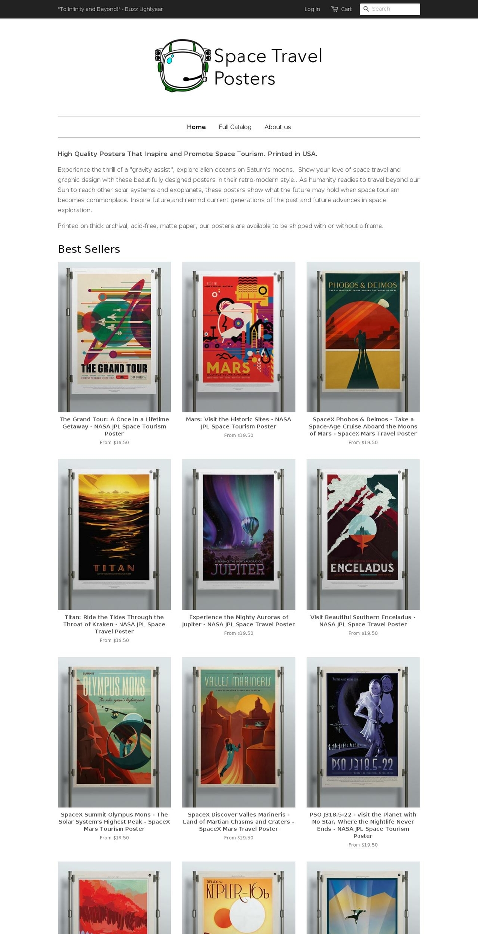 spacetravelposters.com shopify website screenshot