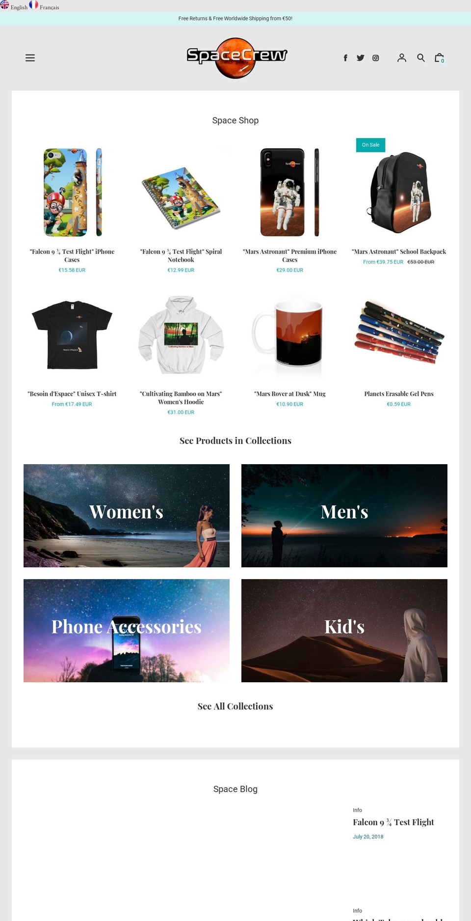 spacexcrew.com shopify website screenshot