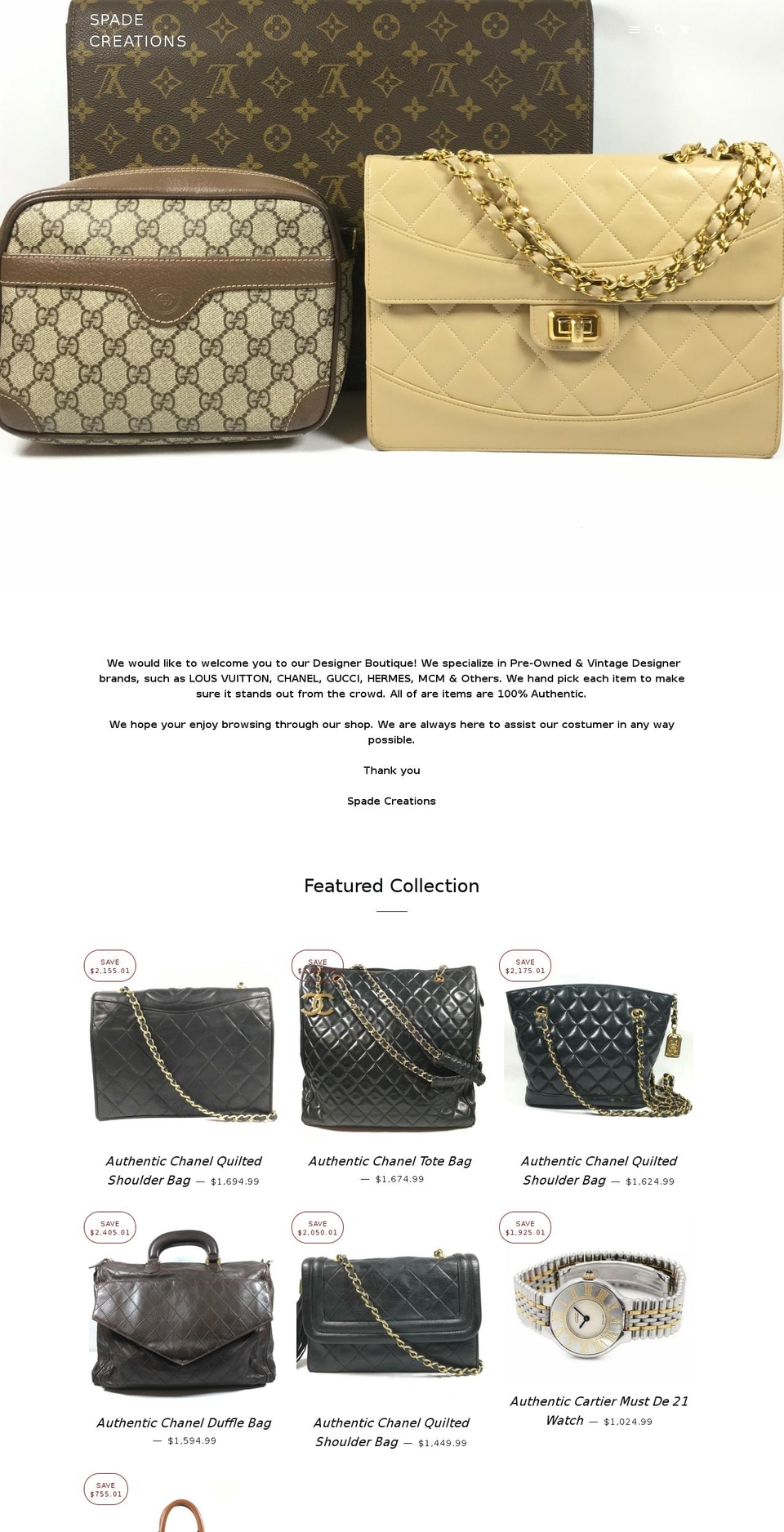 spadecreations.com — Shopify storefront screenshot