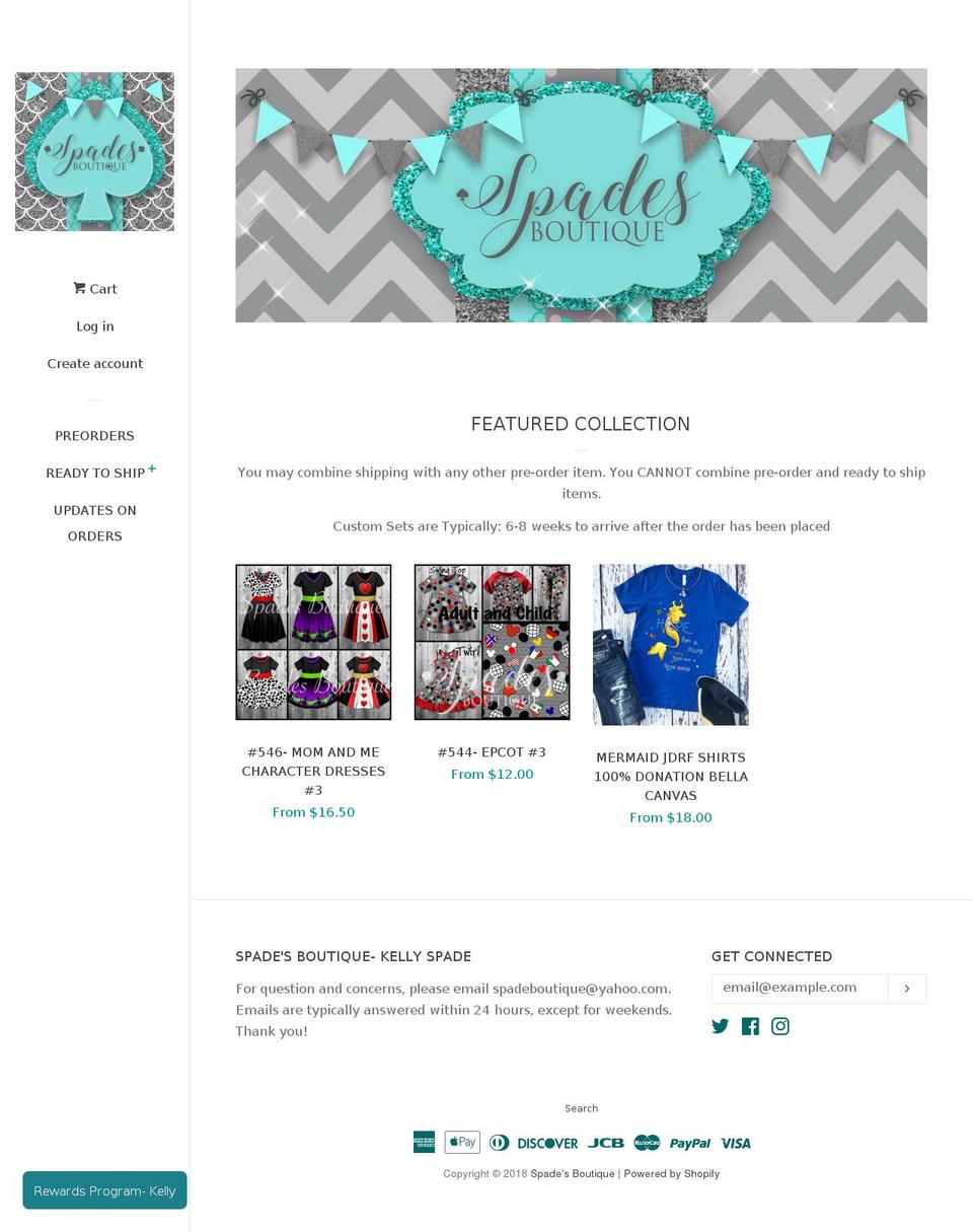spadesboutique.com — Shopify storefront screenshot