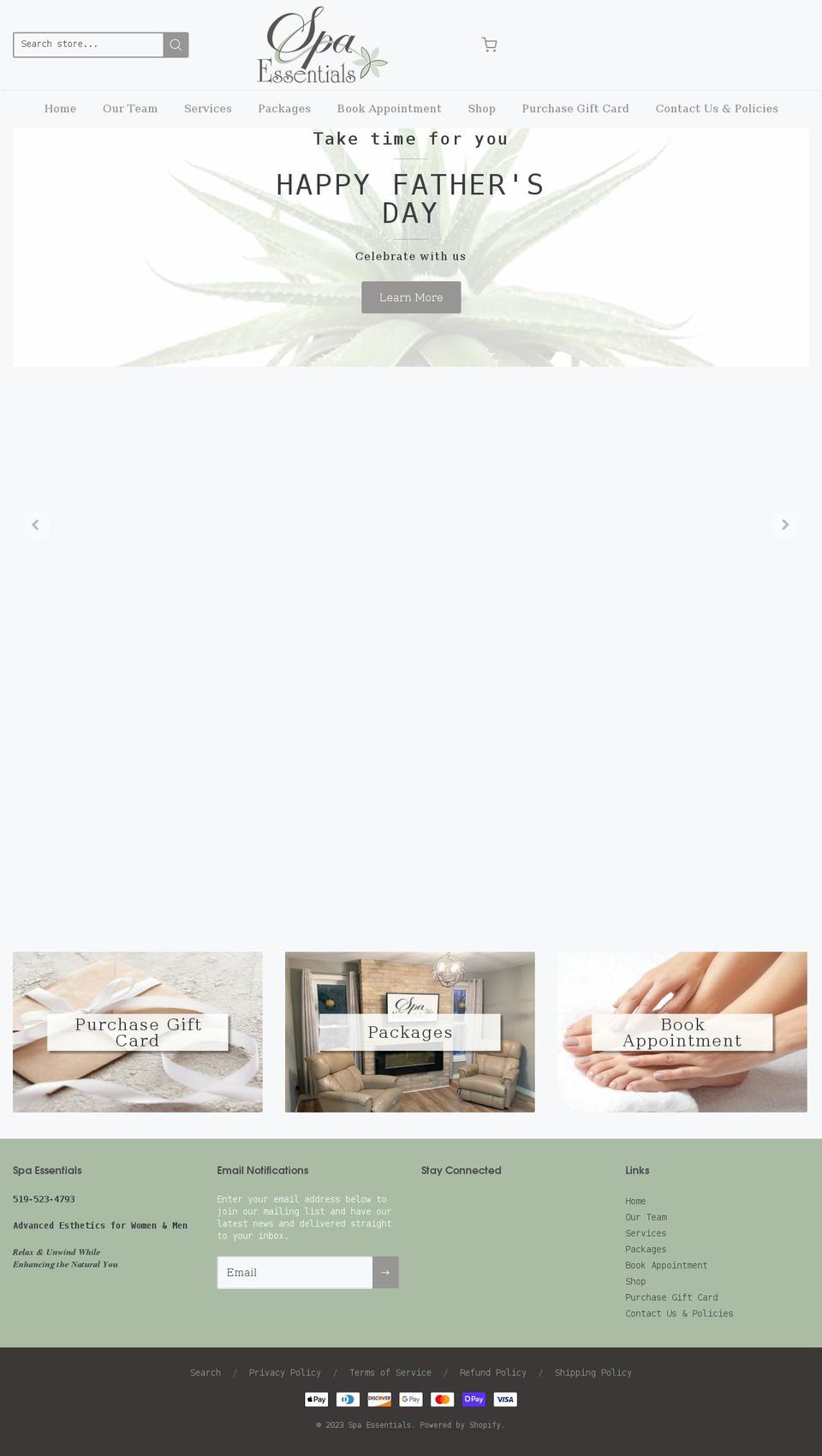 spaessentialsblyth.com shopify website screenshot