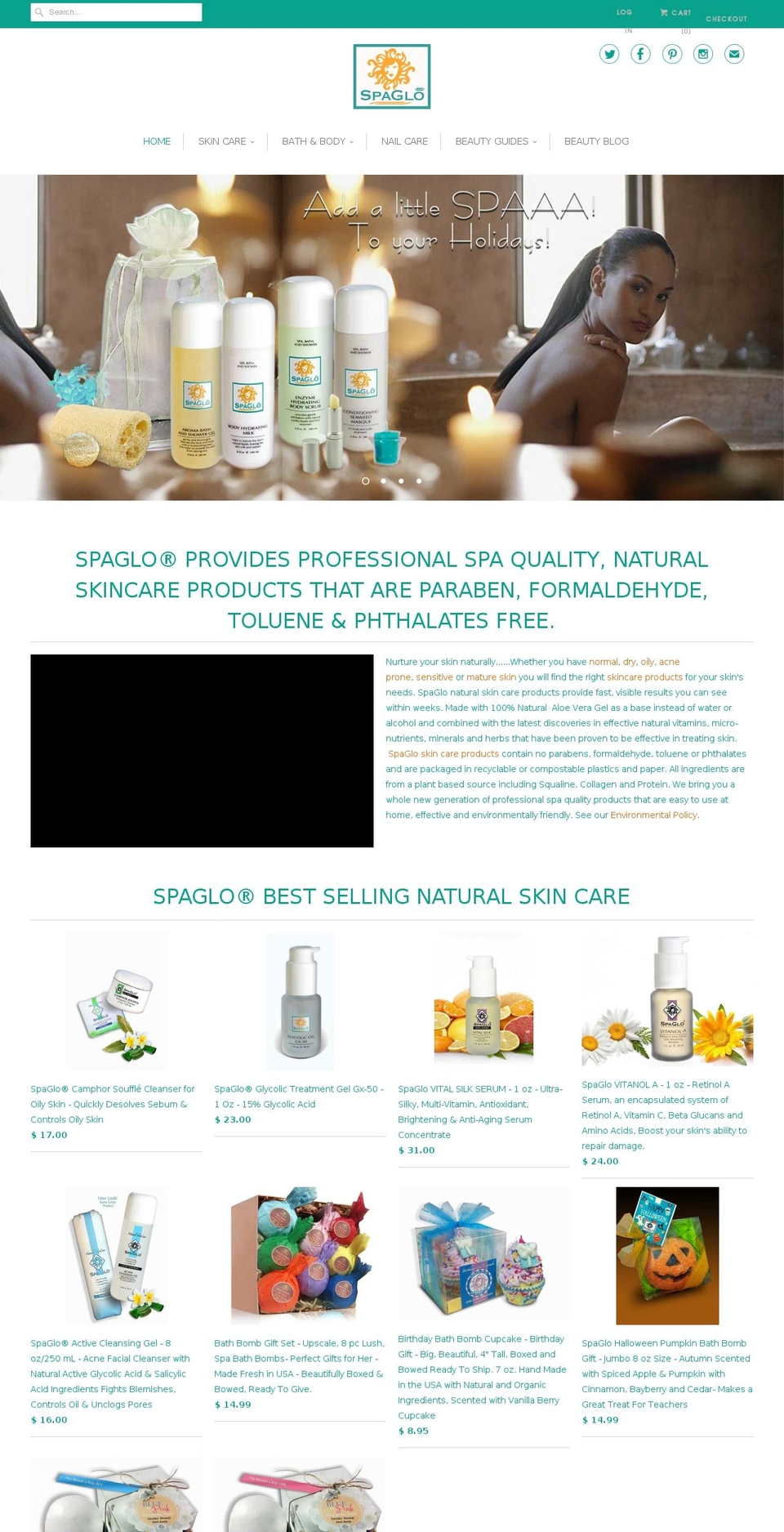 spaglo-natural-skincare.com shopify website screenshot