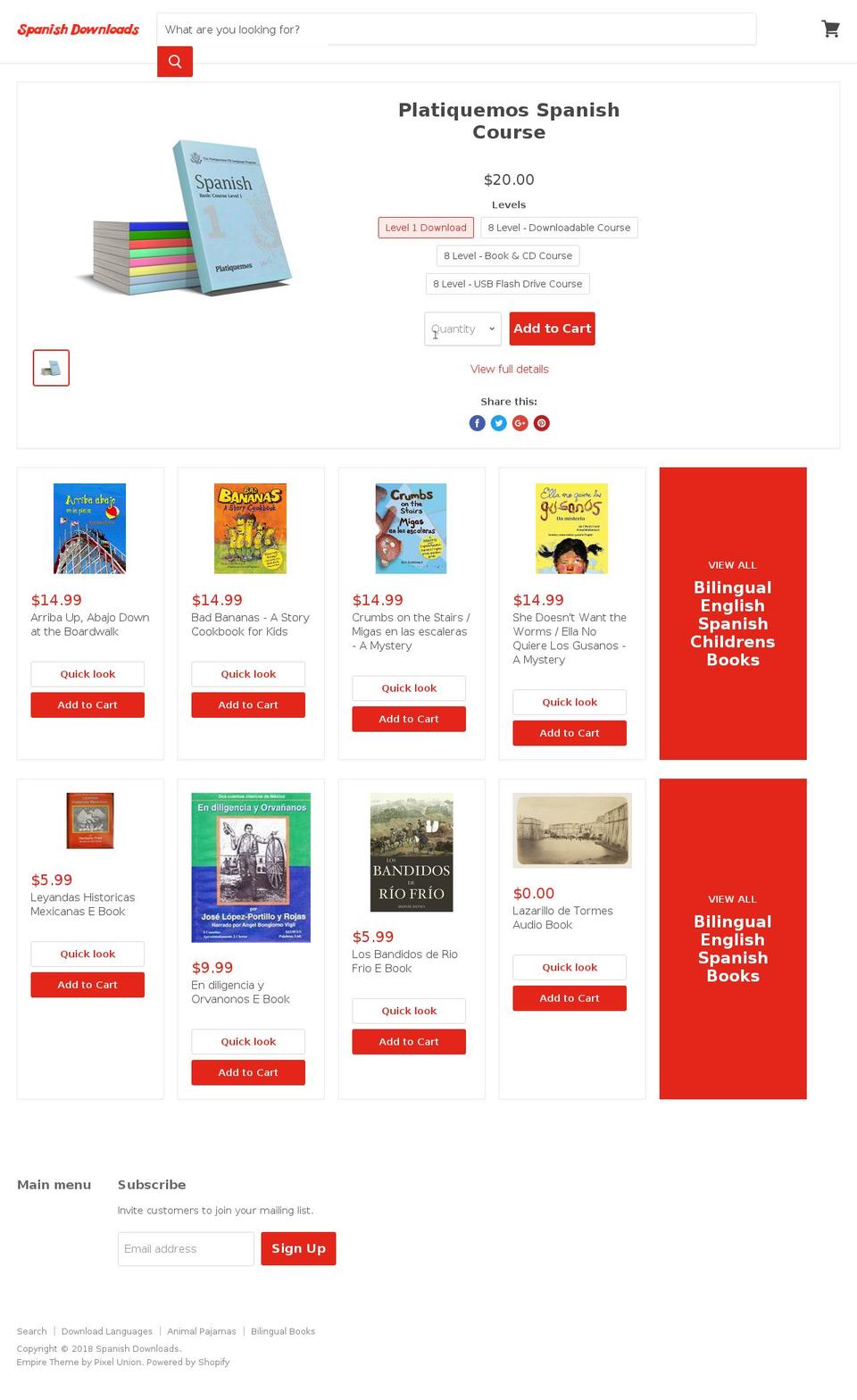 spanishdownloads.com shopify website screenshot