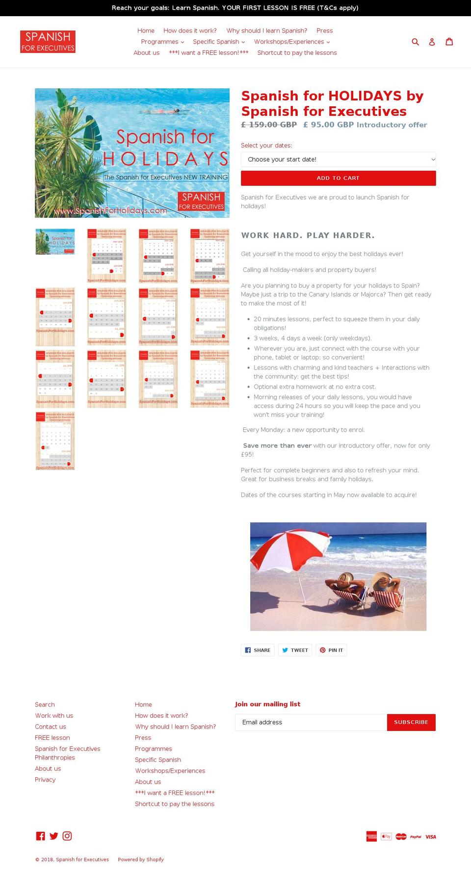 versión 2 - Spanish for executives theme Shopify theme site example spanishforholidays.com