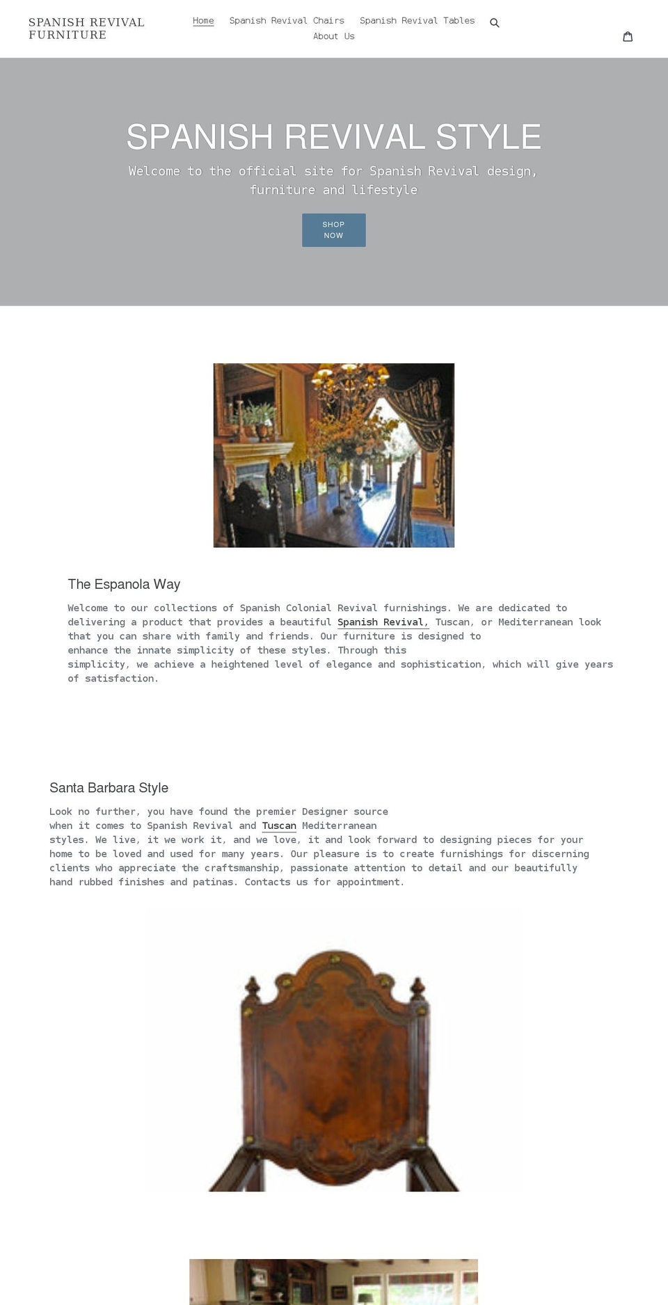 spanishrevivalfurniture.com shopify website screenshot