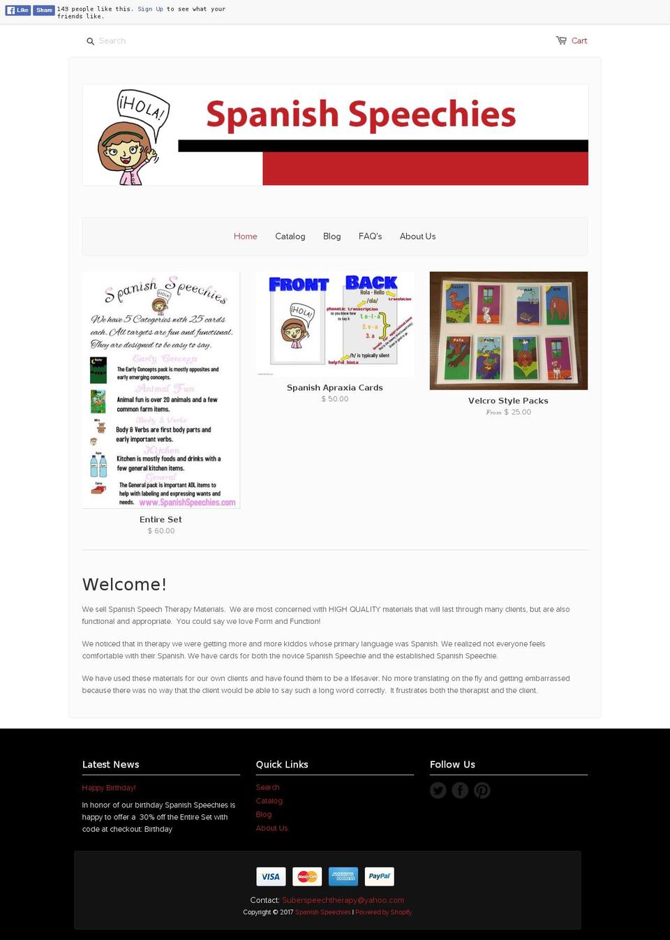 spanishspeechies.com shopify website screenshot