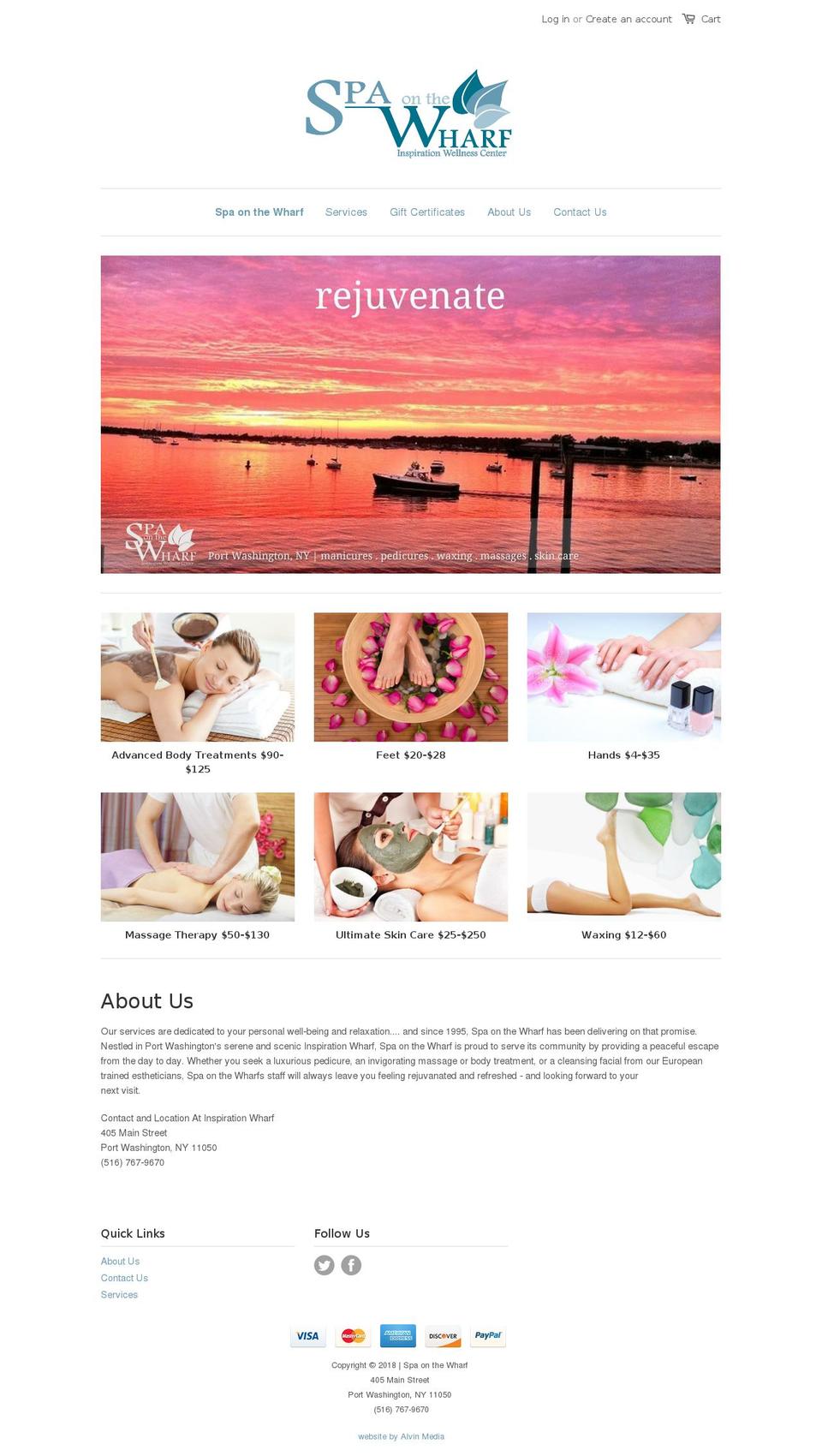 spaonthewharf.com — Shopify storefront screenshot