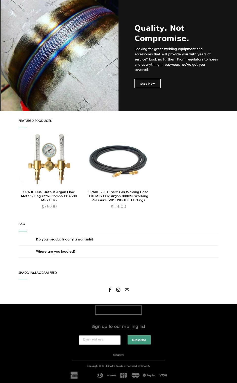 sparcwelders.com shopify website screenshot
