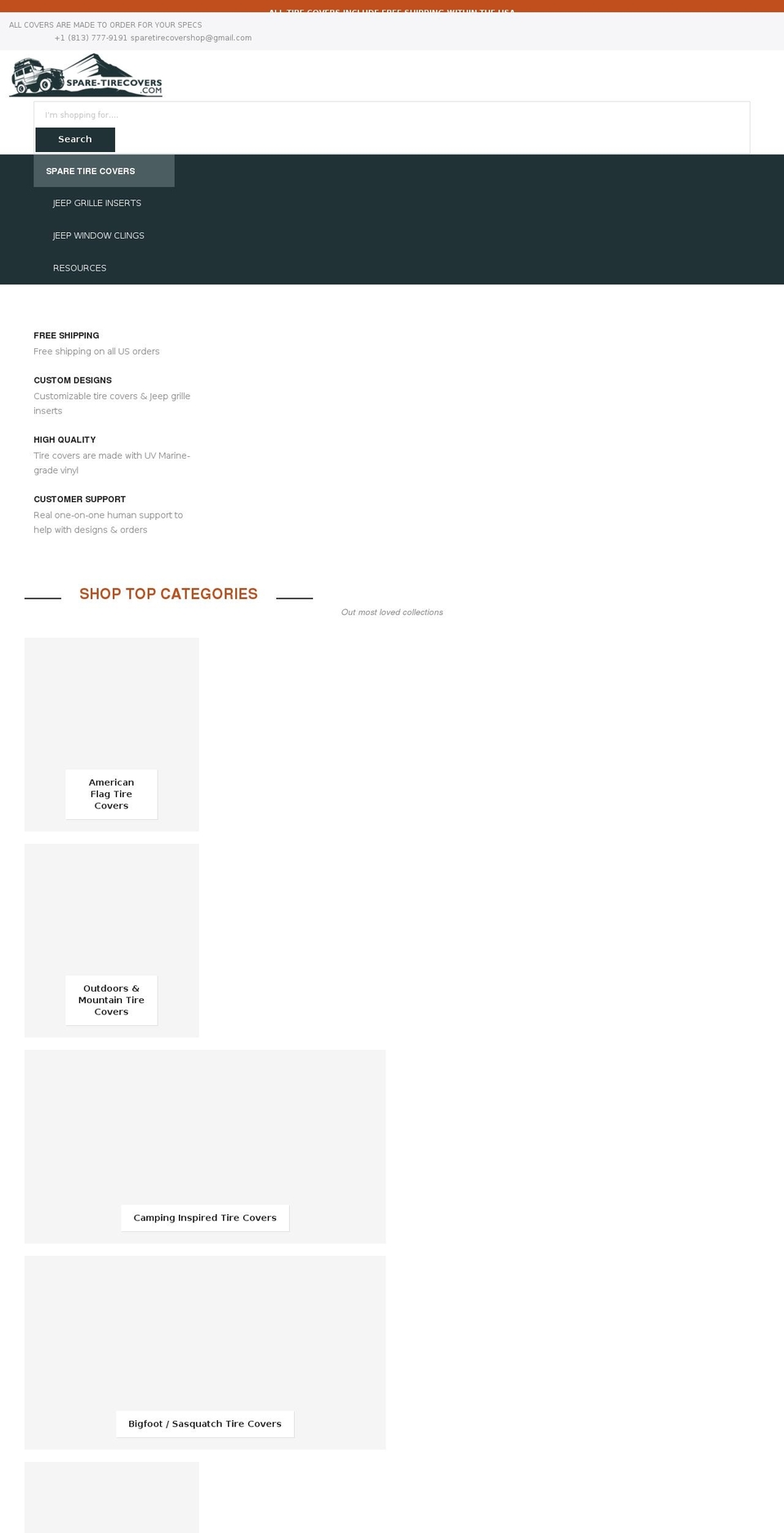 spare-tirecovers.com shopify website screenshot