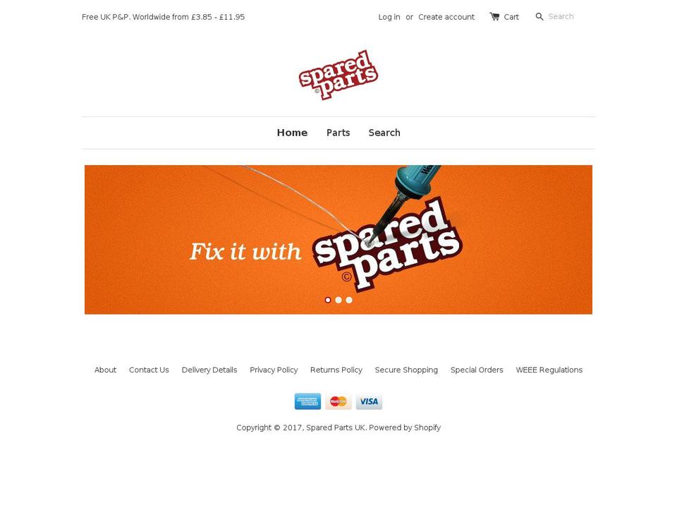 sparedparts.com shopify website screenshot
