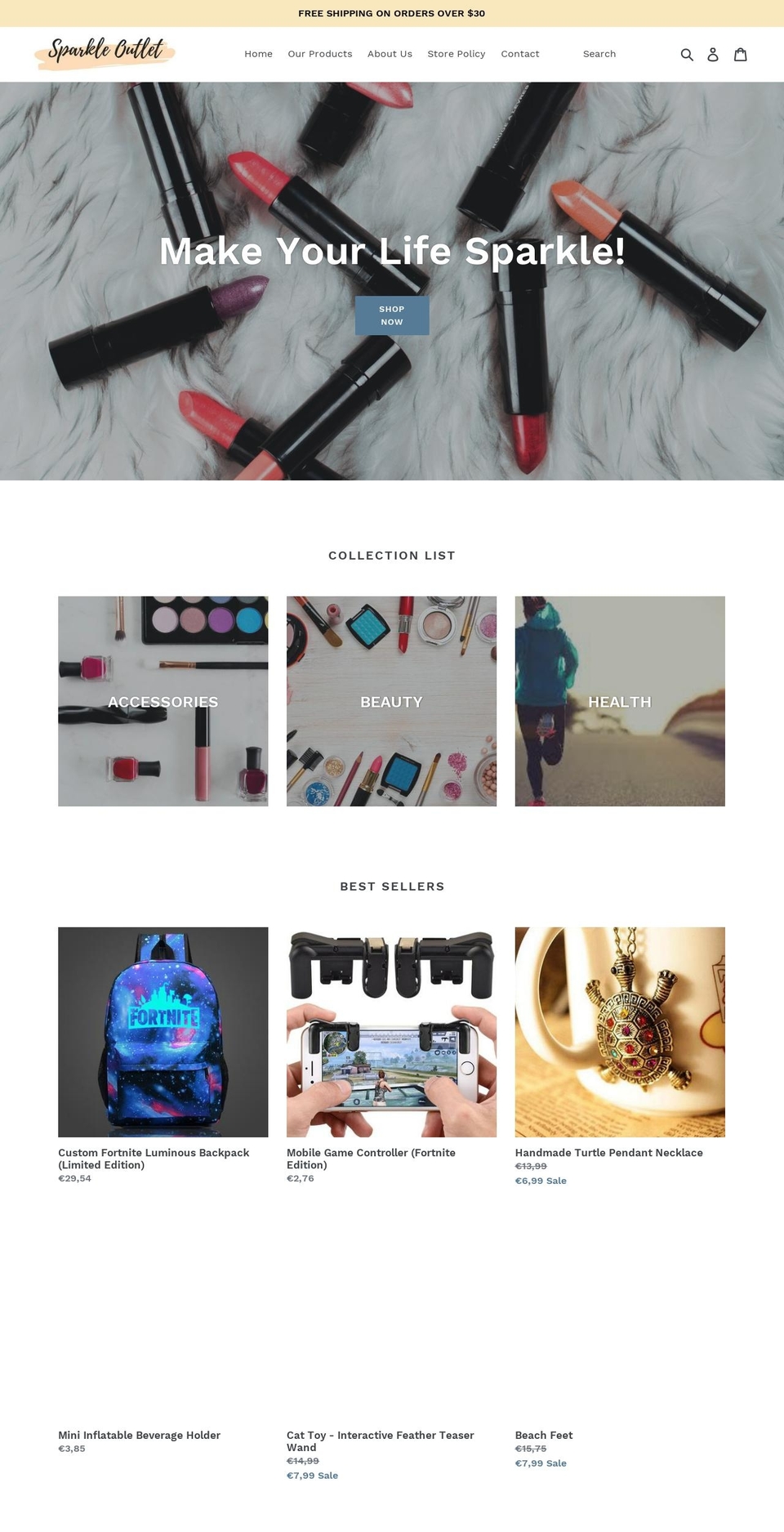 sparkleoutlet.com — Shopify storefront screenshot
