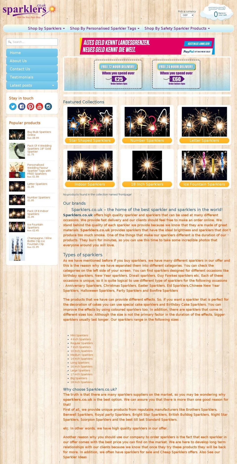 sparklers.co.uk shopify website screenshot