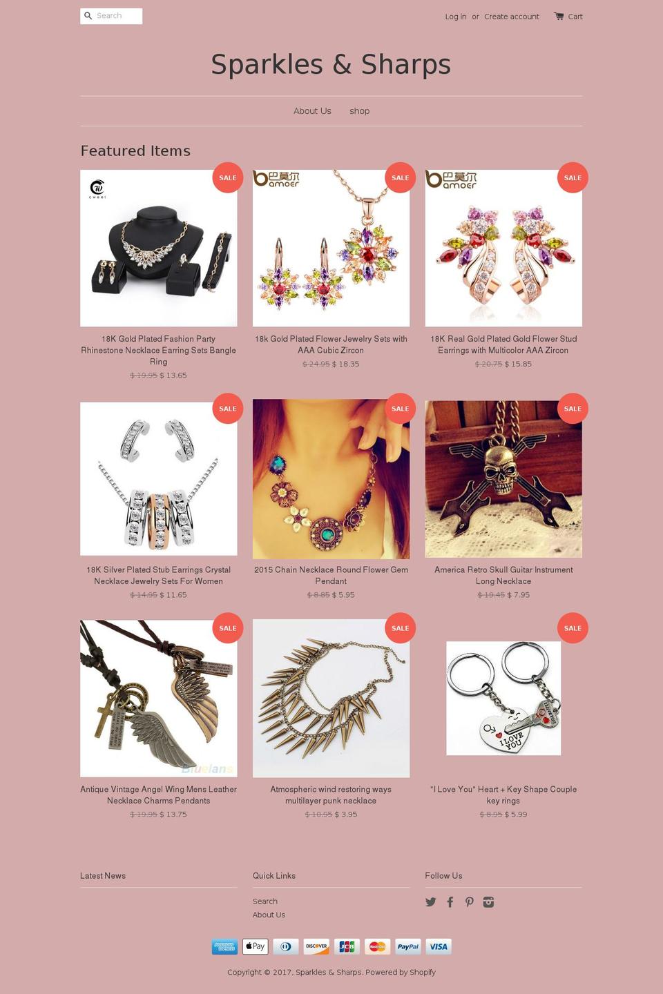 sparklesandsharps.com shopify website screenshot