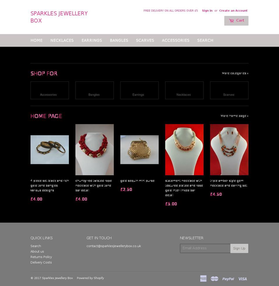 sparklesjewellerybox.com shopify website screenshot