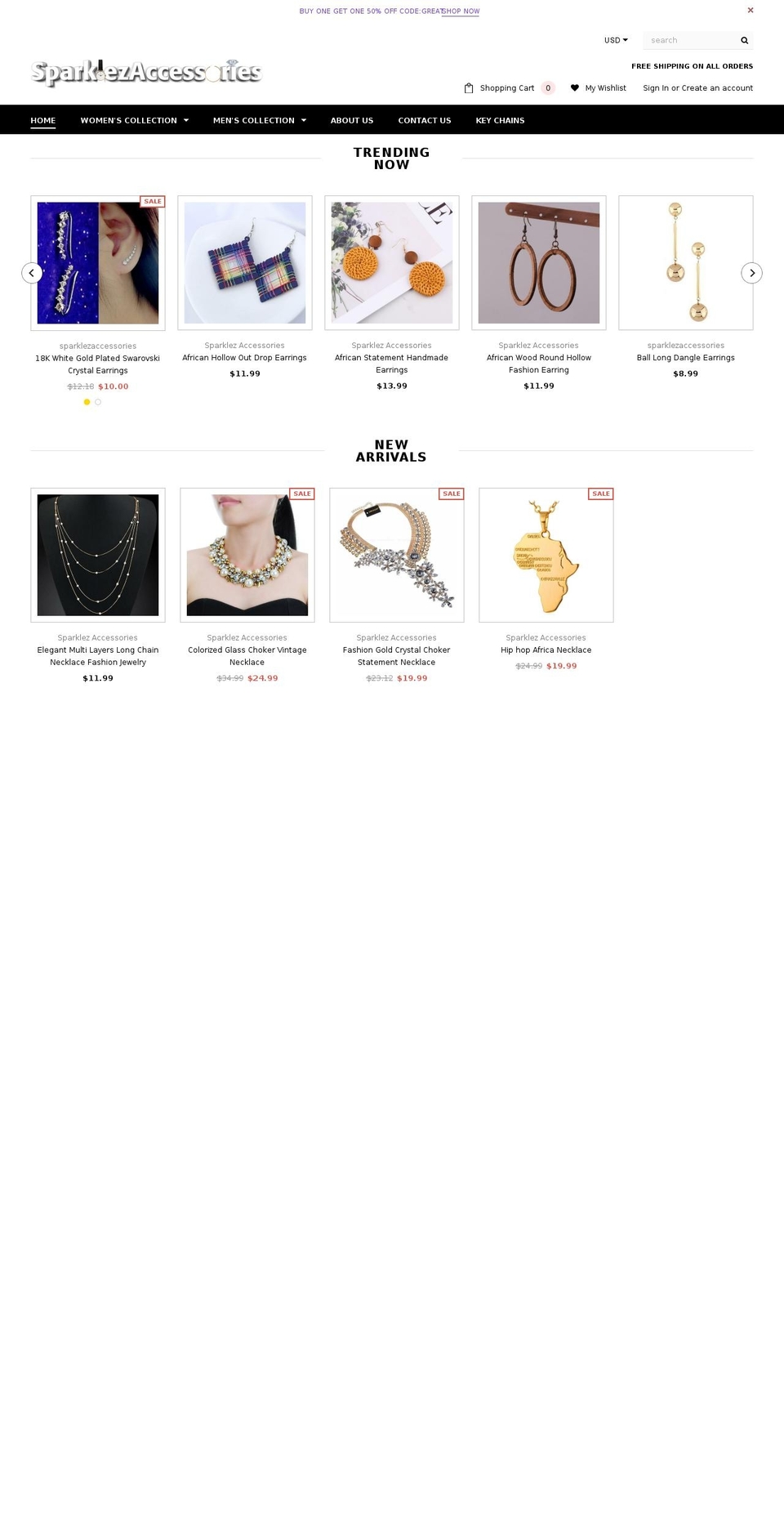 sparklezaccessories.com — Shopify storefront screenshot