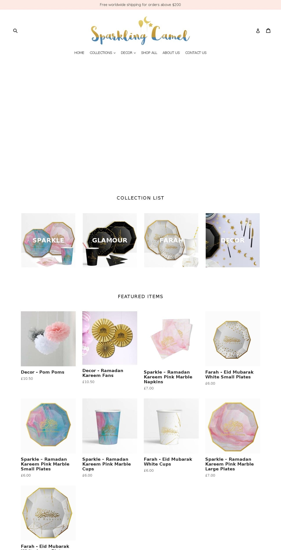 sparklingcamel.com — Shopify storefront screenshot