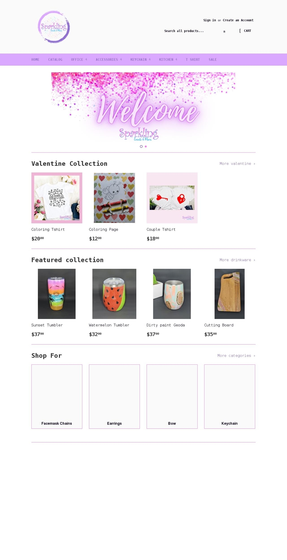 sparklingeventsandmore.com shopify website screenshot