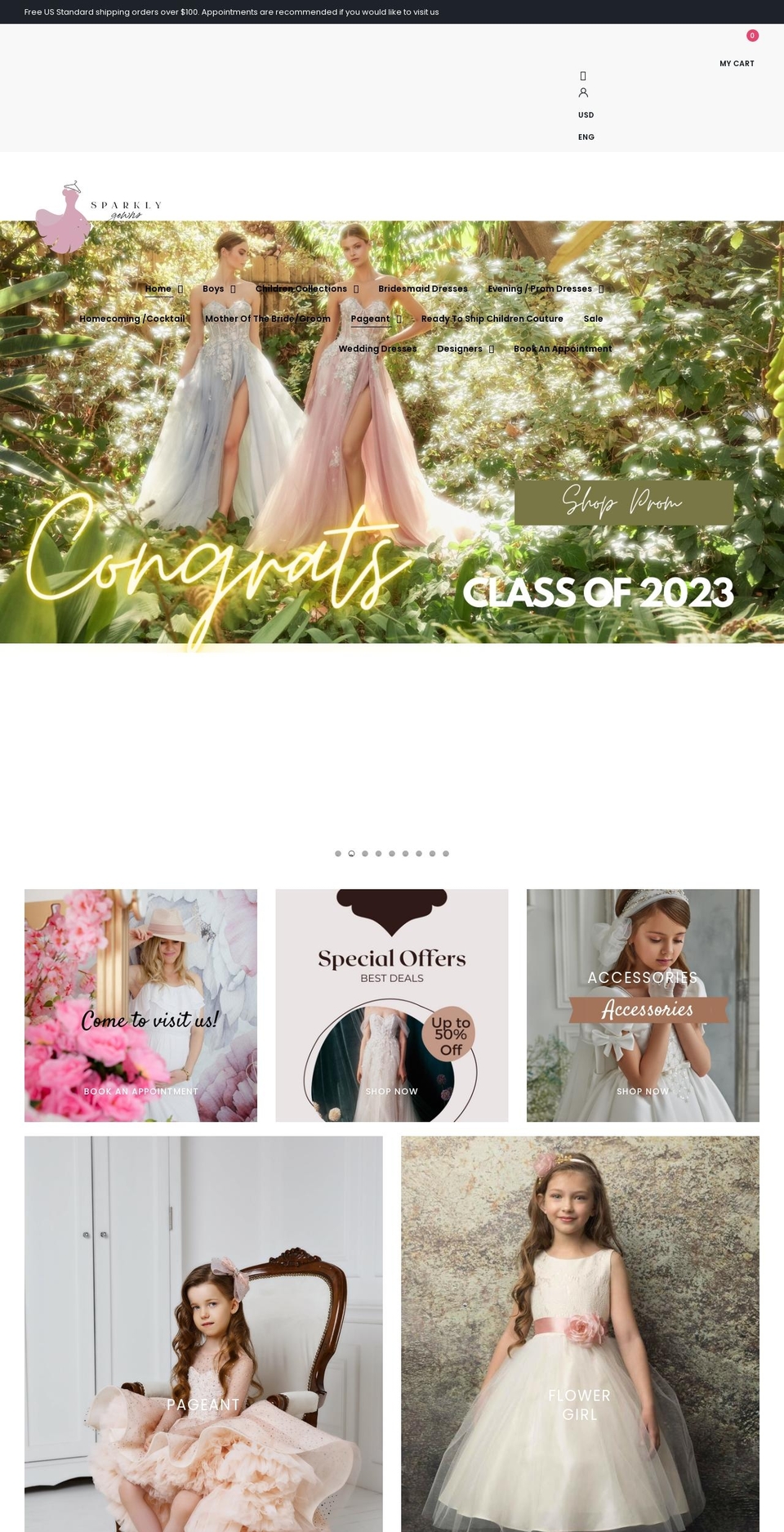 sparklygowns.com shopify website screenshot