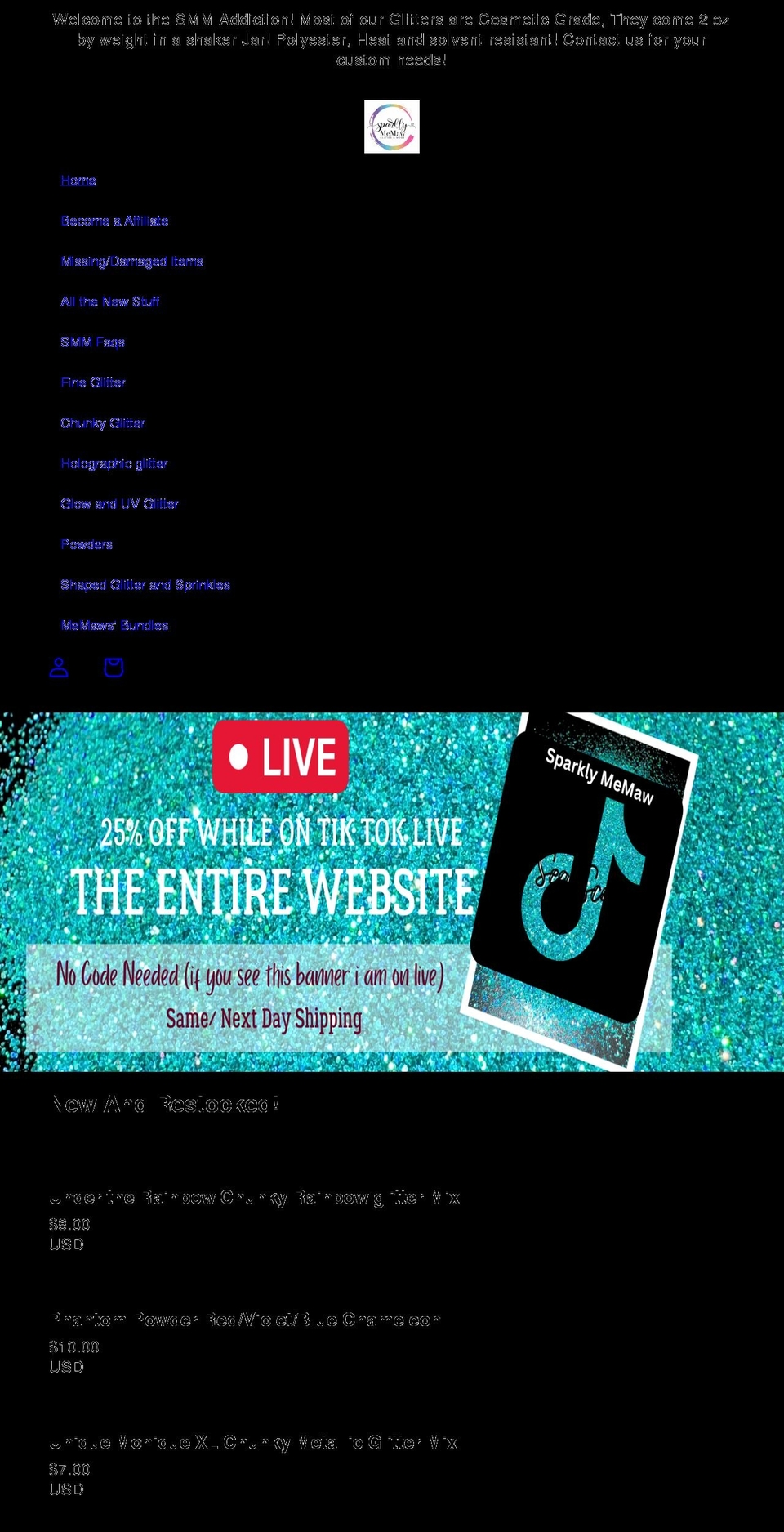 sparklymemaw.com shopify website screenshot