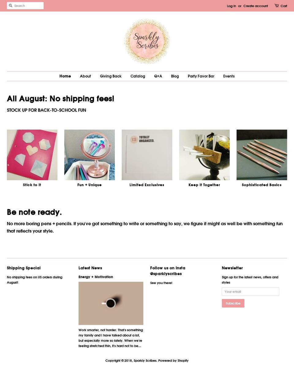 sparklyscribes.com — Shopify storefront screenshot