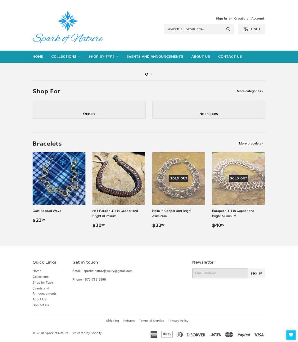 sparkofnature.com shopify website screenshot