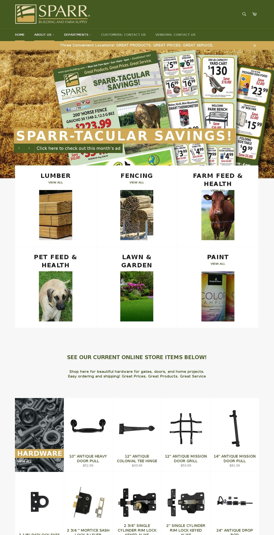 sparrbuildingandfarmsupply.com shopify website screenshot