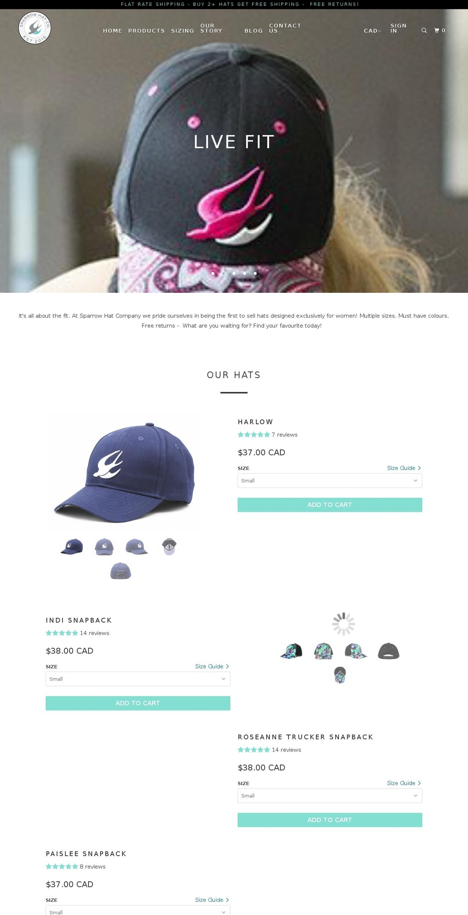 sparrowhatco.com — Shopify storefront screenshot