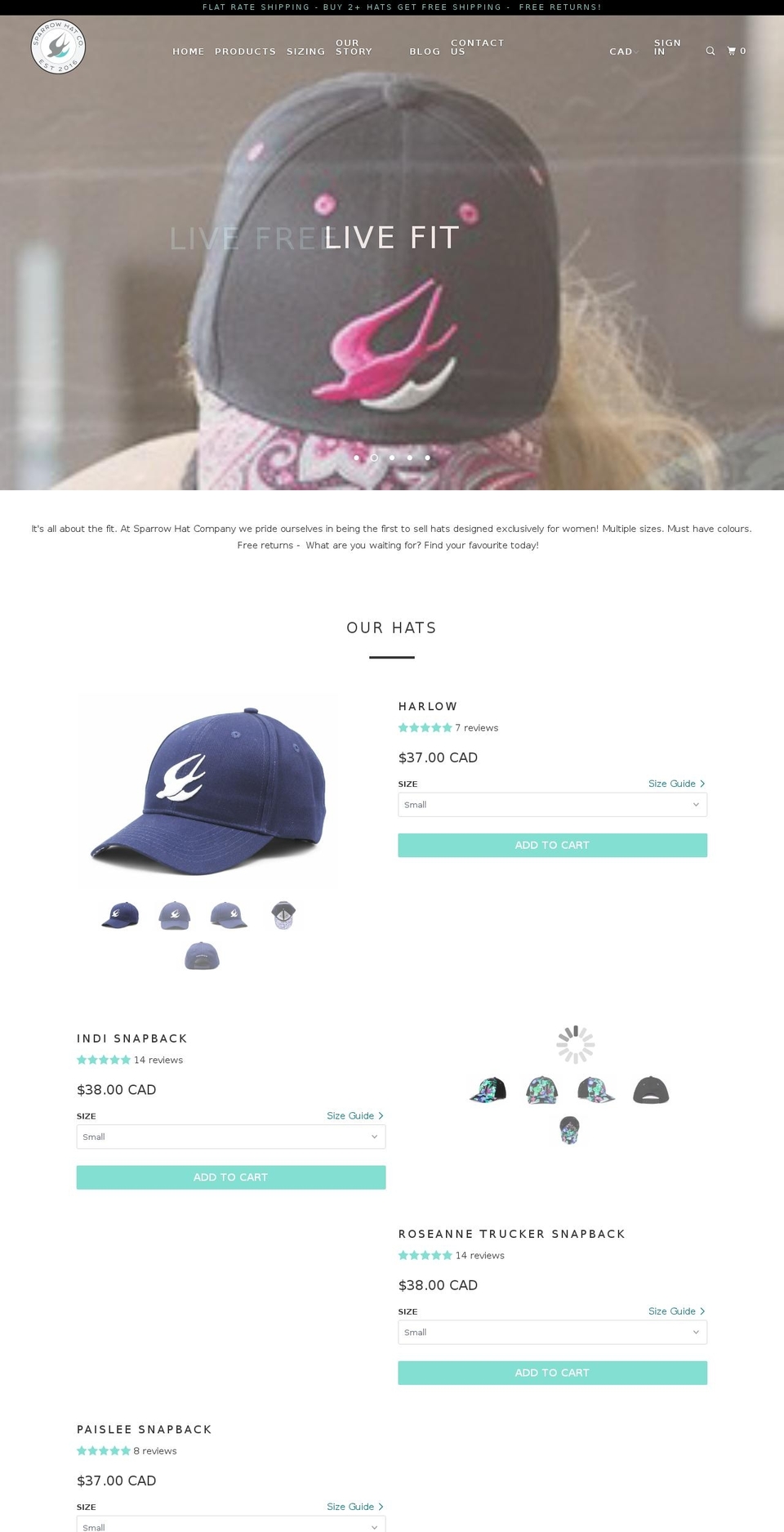 sparrowhatcompany.com shopify website screenshot