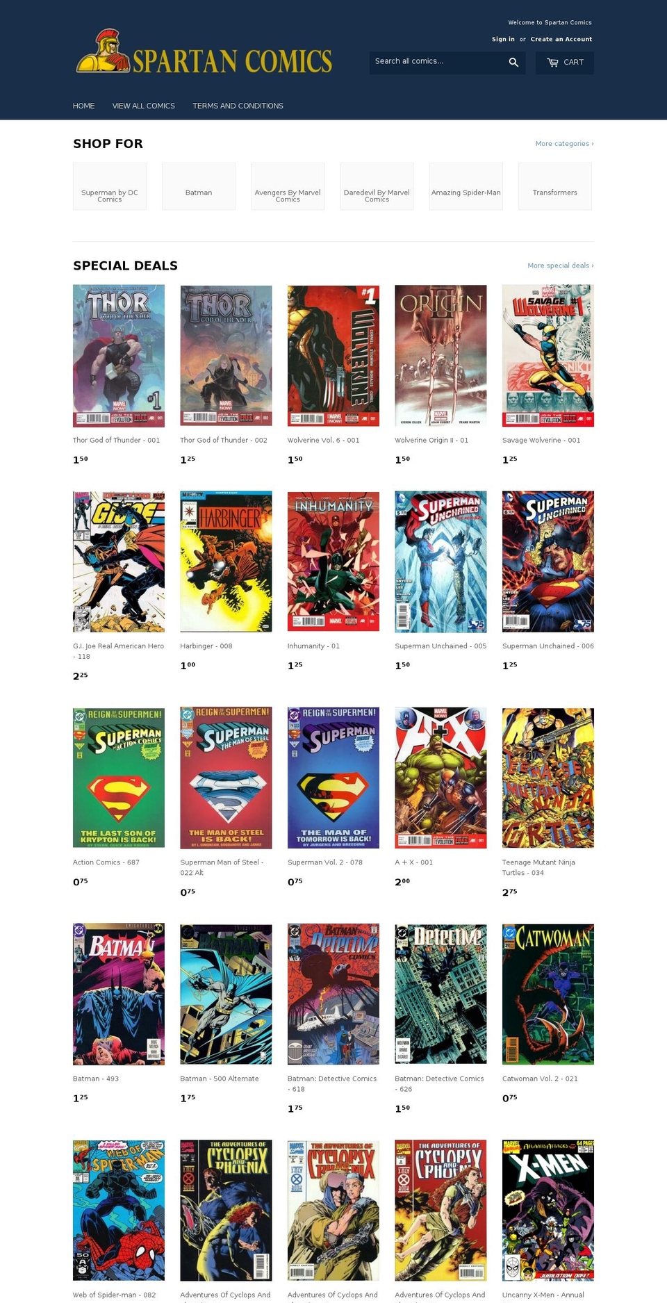 spartancomics.com shopify website screenshot