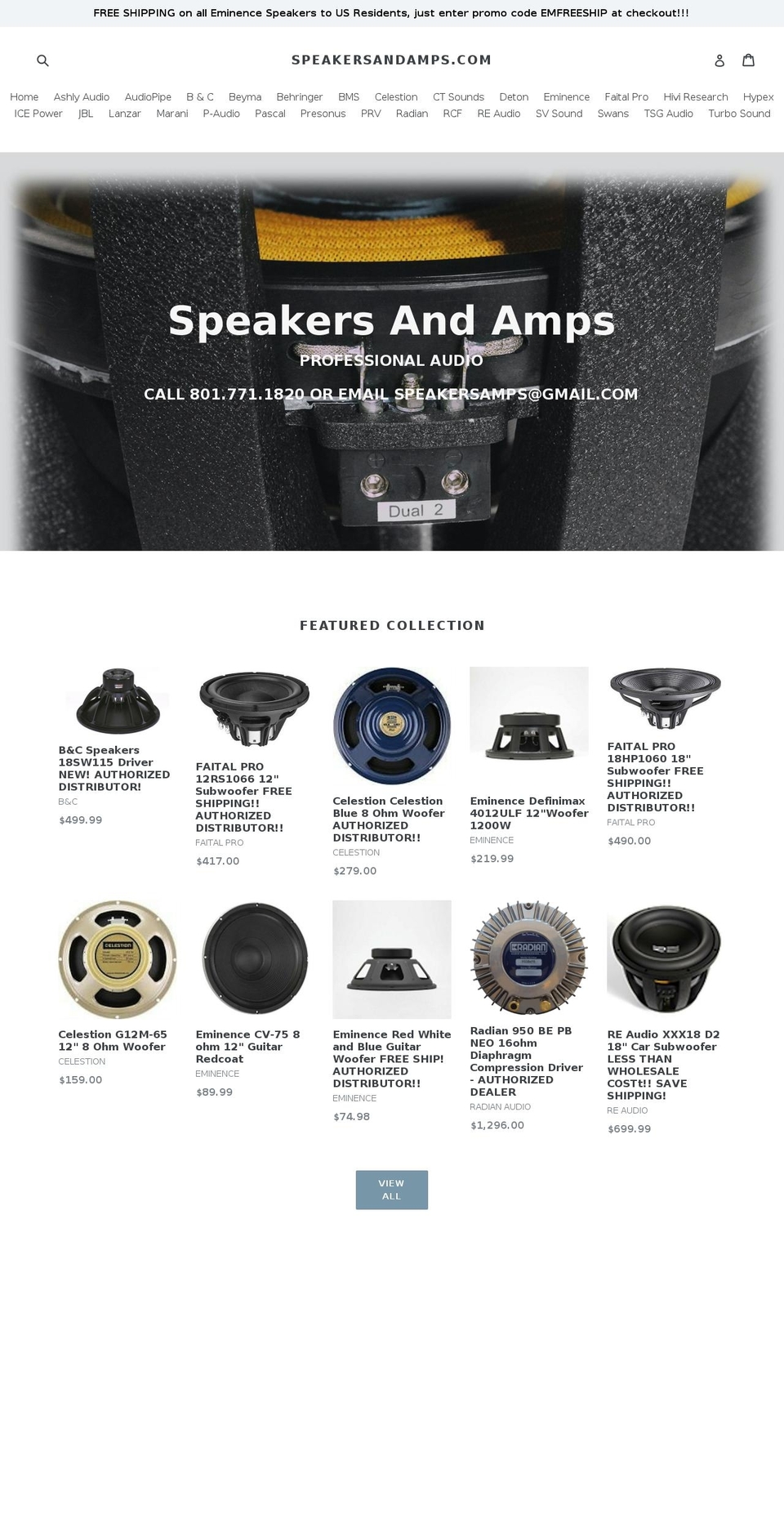 speakersandamps.com shopify website screenshot