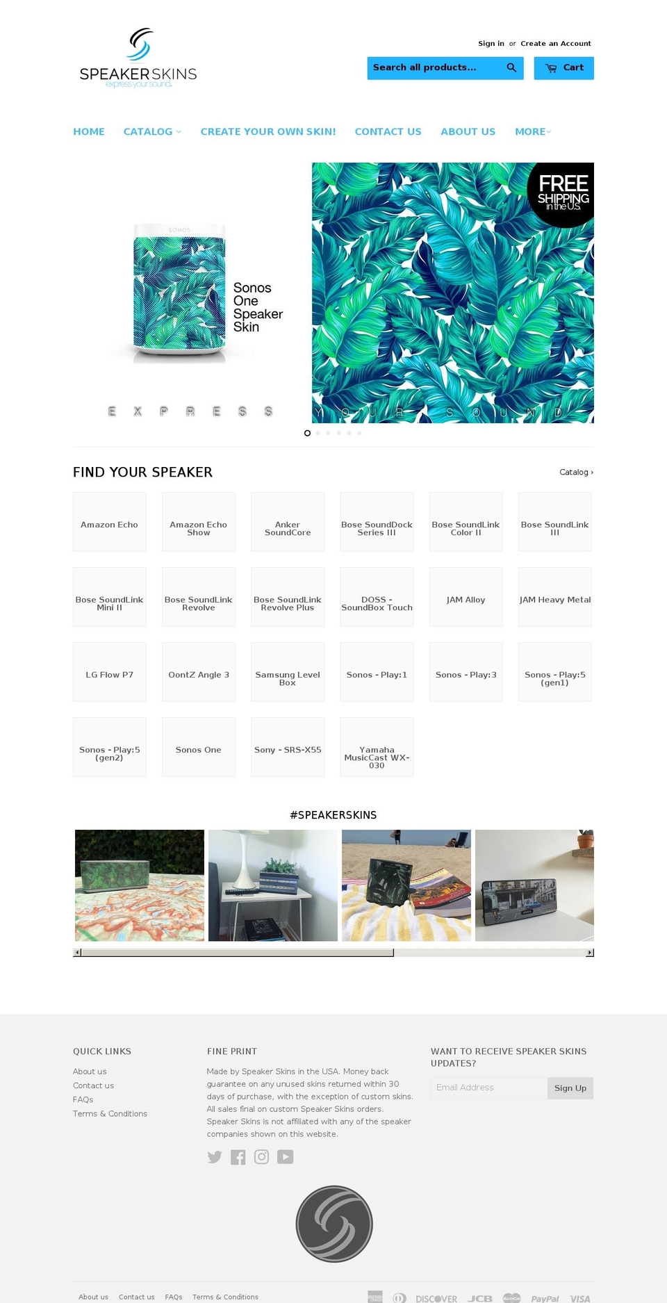 speakerskins.net shopify website screenshot