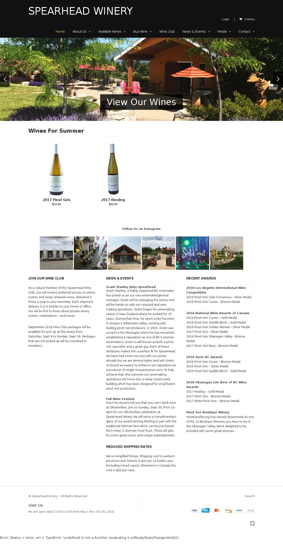 spearheadwinery.com shopify website screenshot