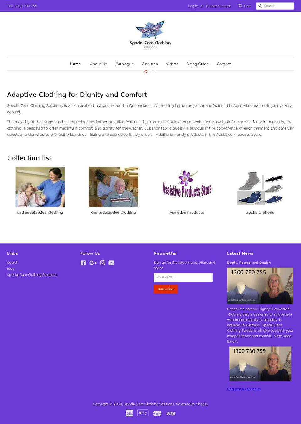 specialcareclothing.com — Shopify storefront screenshot
