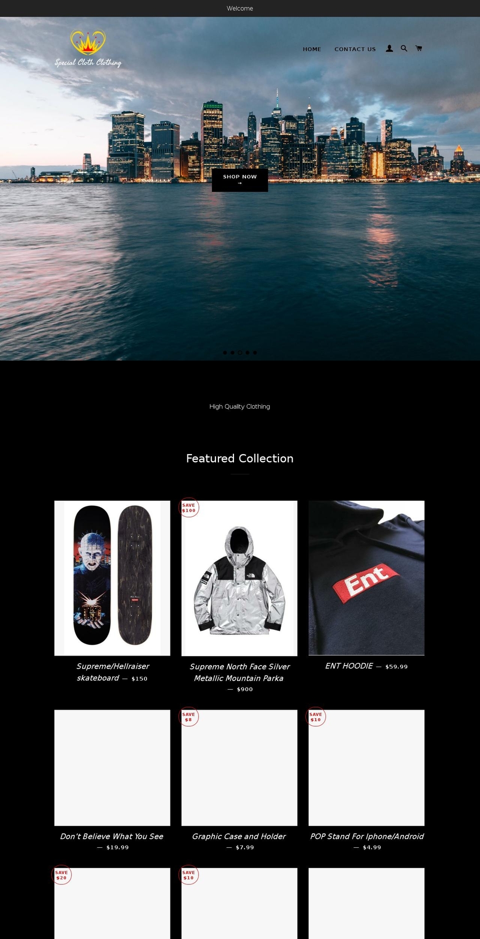 specialclothclothingstore.com — Shopify storefront screenshot