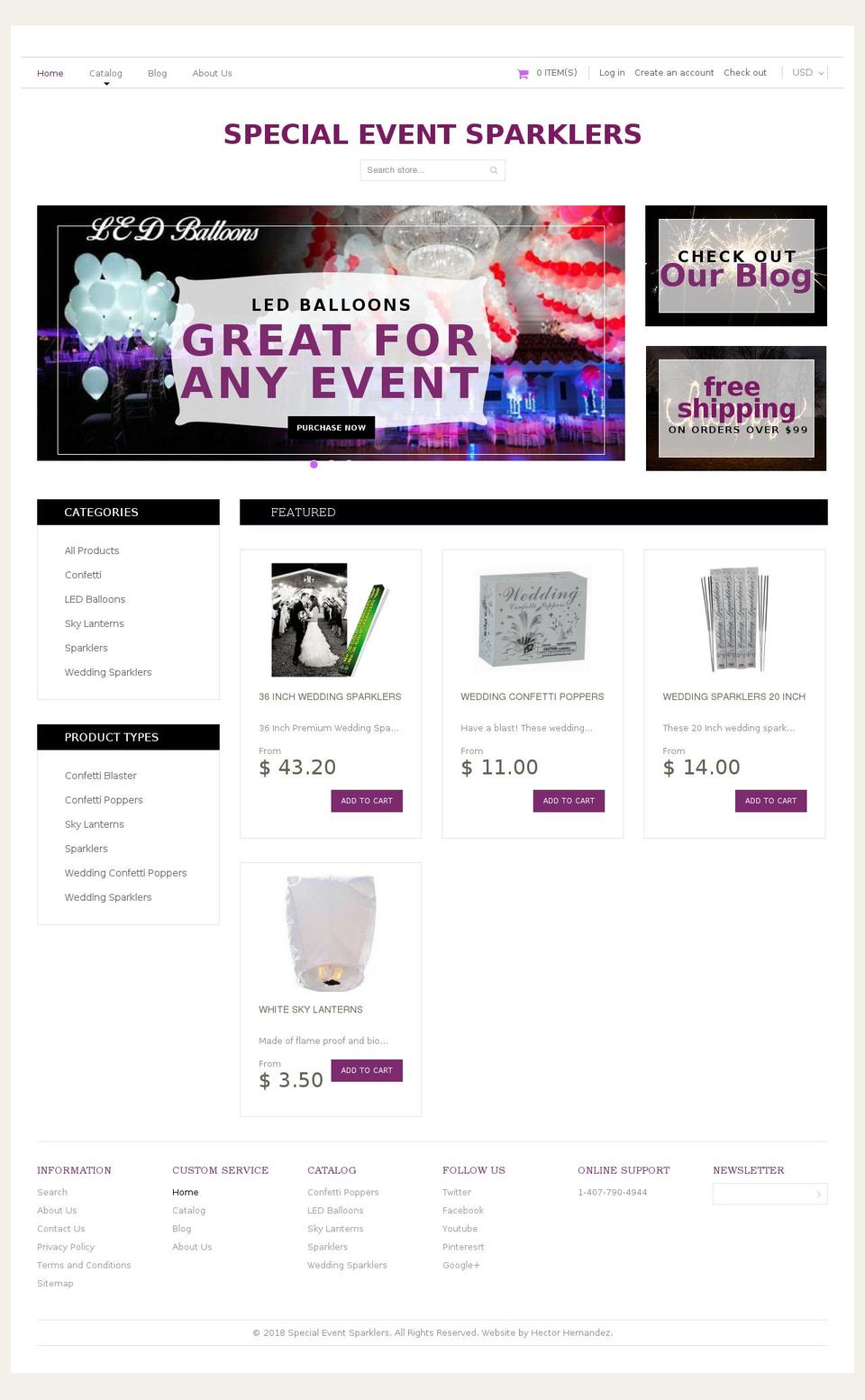 specialeventsparklers.com — Shopify storefront screenshot