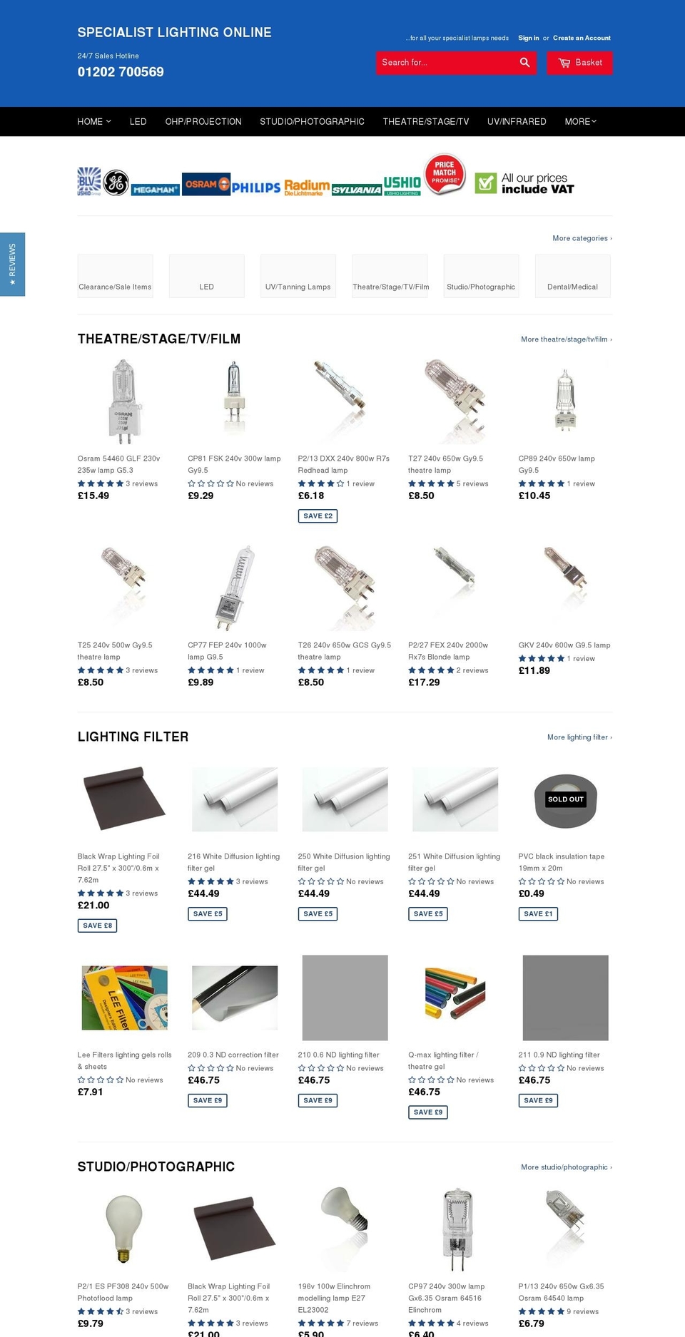 specialistlightingonline.com — Shopify storefront screenshot